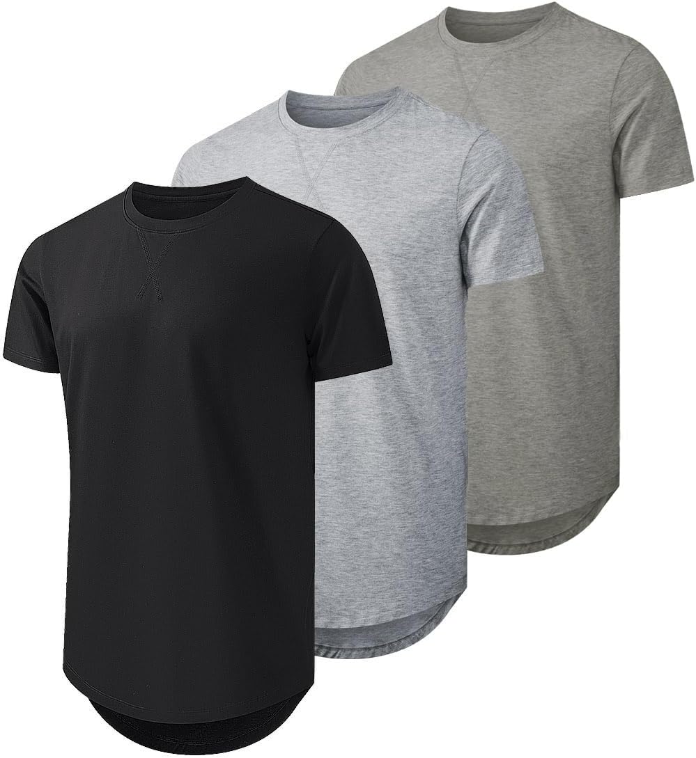 JMIERR Mens 3 Pack Cotton Hipster Hip Hop Longline Crewneck T-Shirt
