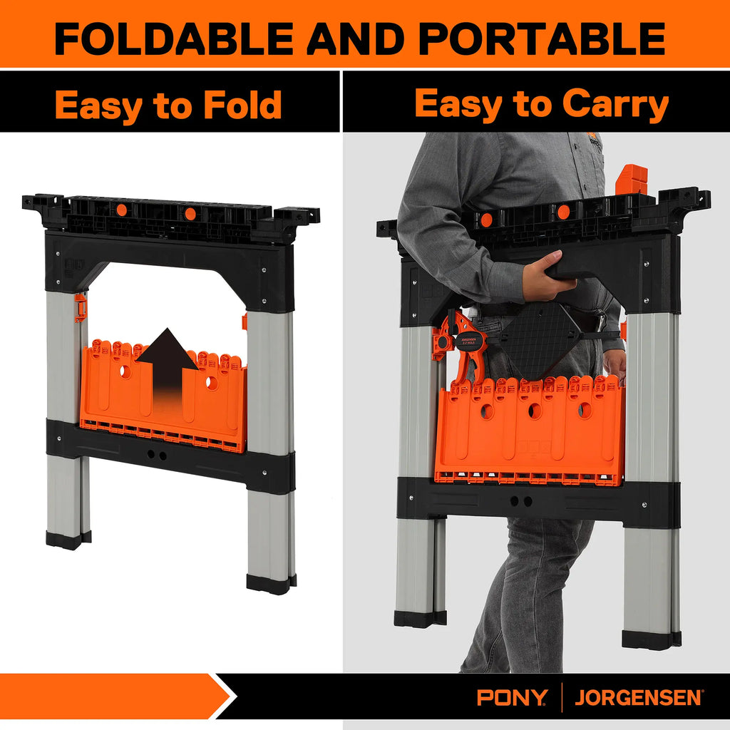 PONY 2-Pack Heavy Duty Folding Sawhorses with Clamps