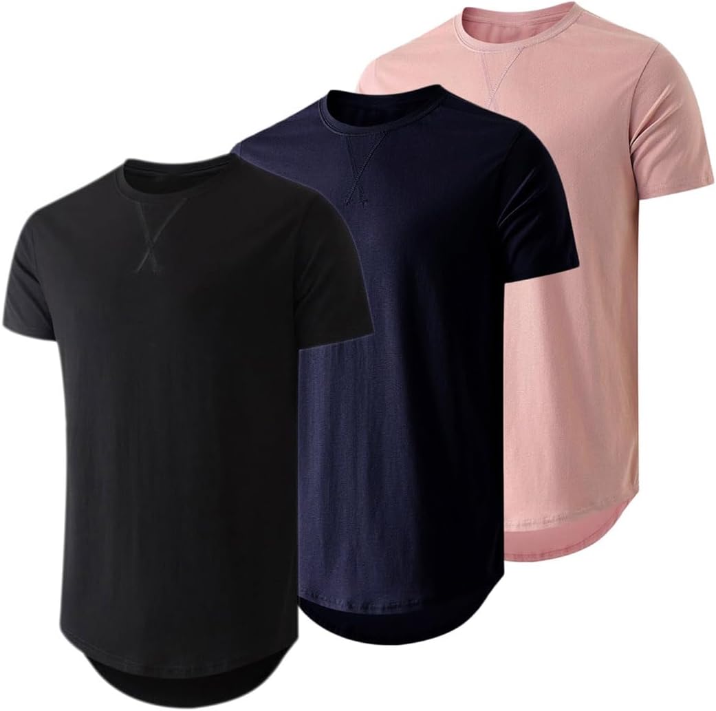 JMIERR Mens 3 Pack Cotton Hipster Hip Hop Longline Crewneck T-Shirt